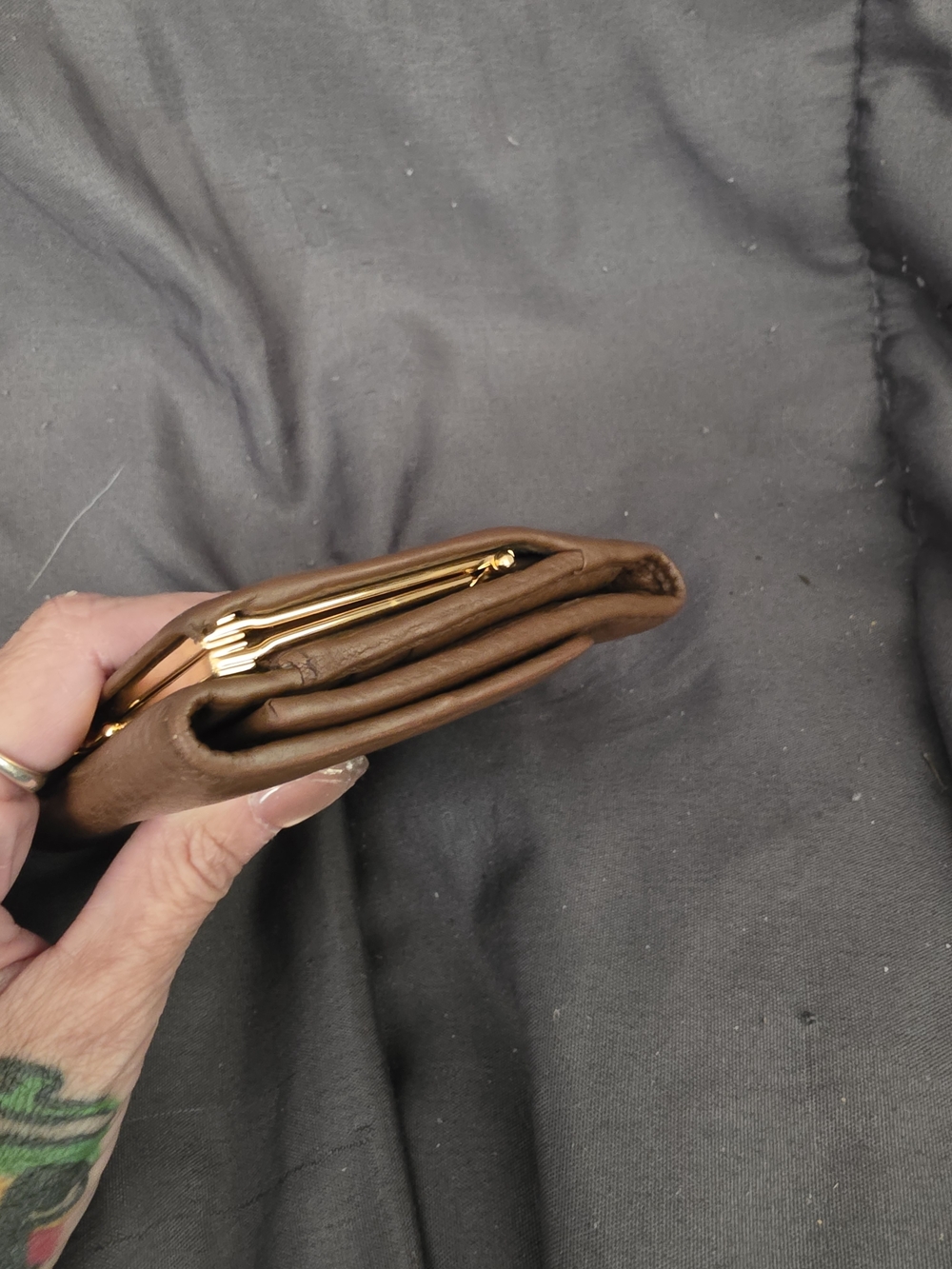 Authentic Prada Brown Leather Compact Wallet with Gold Logo - Picture 5 of 10